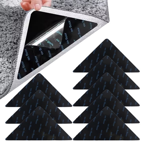 8-Pack Non-Slip Rug Grippers, Reusable Washable Rug Tape Pads for Corners, Anti-Slip Carpet Grips for Hardwood Floors, Tile and Mats, Black
