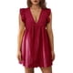 thumbnail image 3 of VISgogo, vestido informal para mujer, verano, cuello en V, manga volante, encaje, Jacquard, Color sólido, vestidos sueltos con pantalones cortos forrados VISgogo moda, 3 of 9