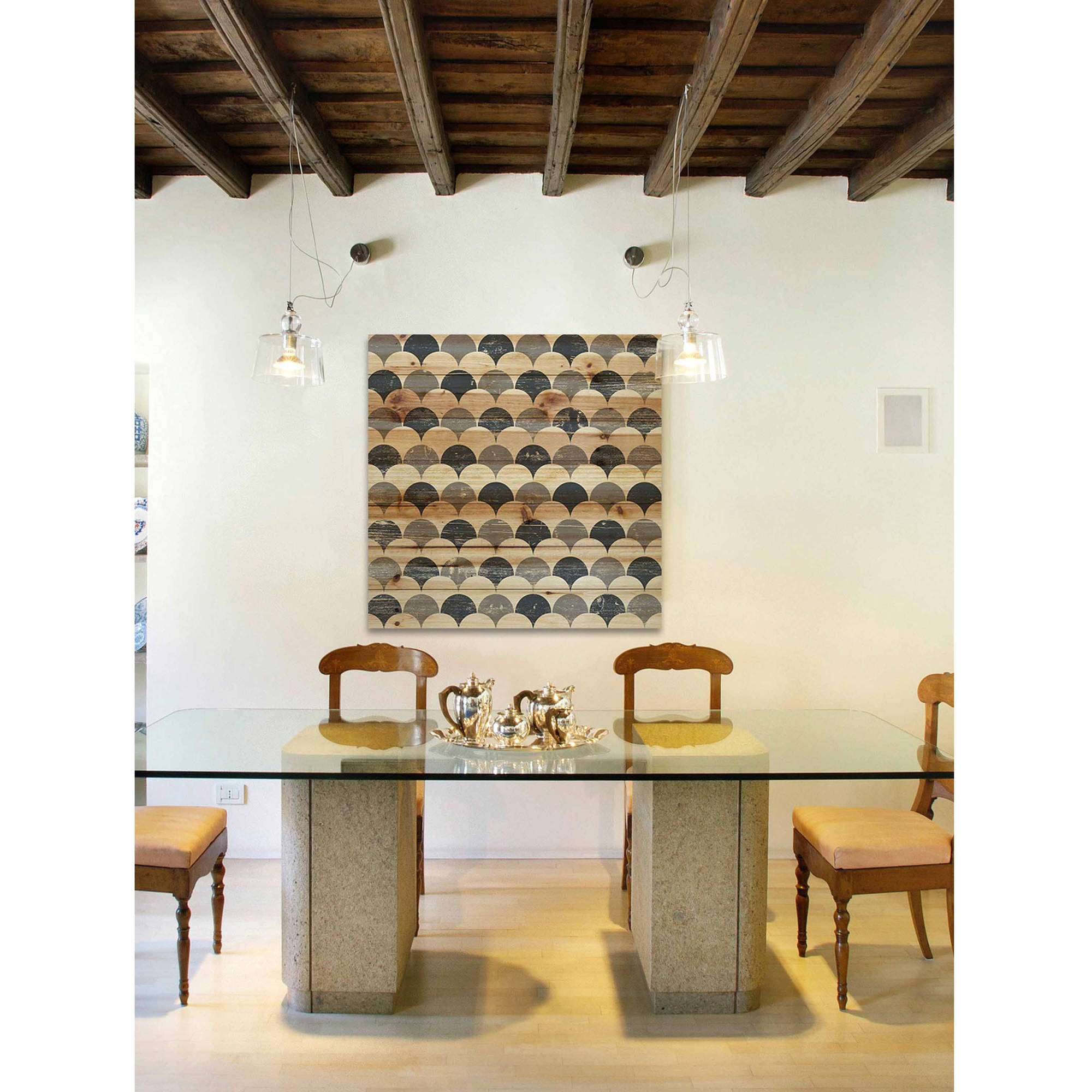 "Bubbles in Rows" Painting Print on Natural Pine Wood
