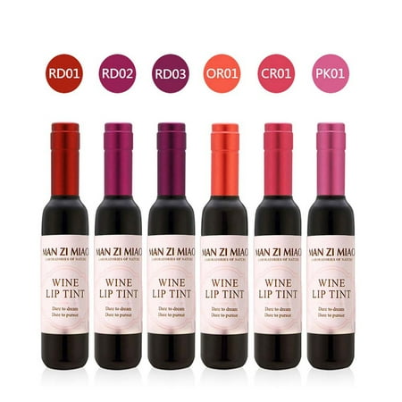 Liquid Strawberry Lip Gloss - 6PCS Wine Bottle Dyeing Lip Gloss Long Lasting Liquid Tint Matte Lipstick Set