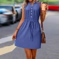 thumbnail image 5 of Antinious Ladies Solid V-Neck Sleeveless Waist Button Drawstring Versatile Daily Dress, 5 of 5