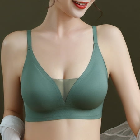 

rygai Women Bra Invisible Buckle Padded Solid Color Back Closure Adjustable Support Breast Breathable Seamless Sports Brassieres for Daily Wear Green M