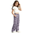 thumbnail image 4 of Cargo Pants for Girls Wide Leg High Waist Parachute Pants with Pockets & Drawstrings (Light Purple 5-6 Years), 4 of 6