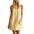 thumbnail image 2 of Dolkfu Women'S Clothing French Style Sleeveless Crew Neck Yellow Mini A-Line Dresses Striped Patchwork Relaxed Fit Refined Dresses Yellow,Xs, 2 of 6