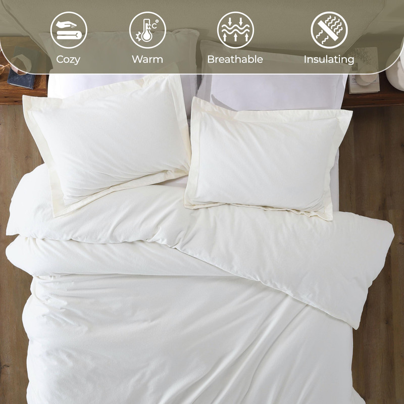 Superior Cotton Flannel Solid Duvet Cover Set, Full/Queen, Ivory