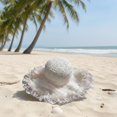 thumbnail image 5 of Hsqqdc Women Summer Lace Straw Sun Hat Wide Brim Floppy Beach UV Protection Bow Cap, 5 of 6