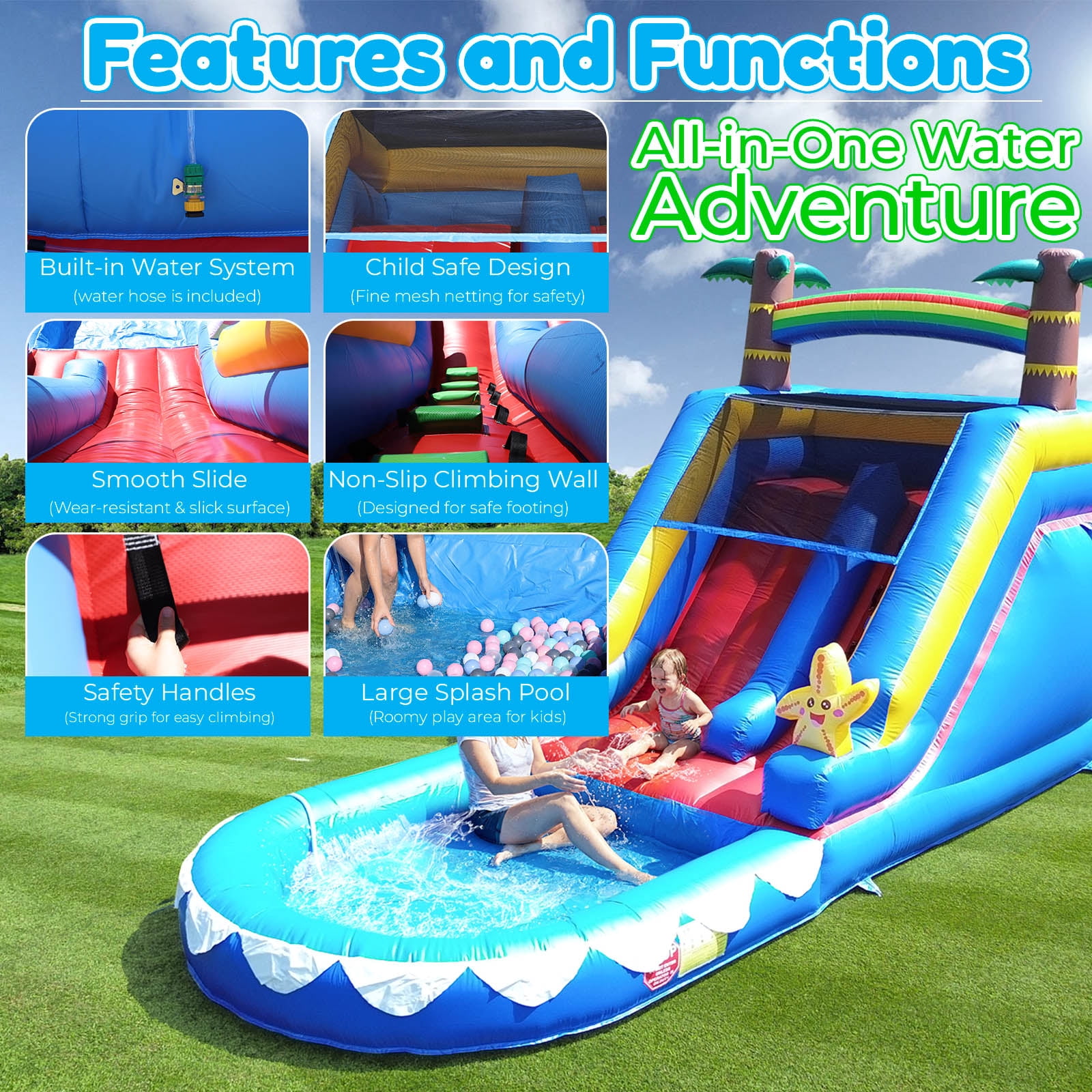 OFFMUST 21FT(L) Inflatable Water Slide for Adults Kids, Commercial Grade Home Water Slide with Blower, Giant Blow Up Water Slides for Backyard , 21x9x12ft