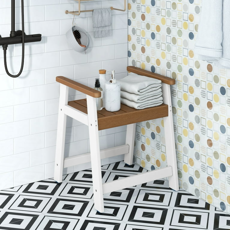 Costway Bathroom HDPE Shower Chair Backless Bench With Waterproof