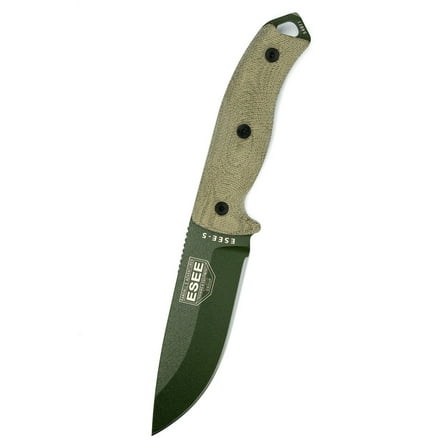 ESEE 5POD-017 Fixed Blade Knife OD Green 1095 Carbon Steel & Natural Micarta Knives