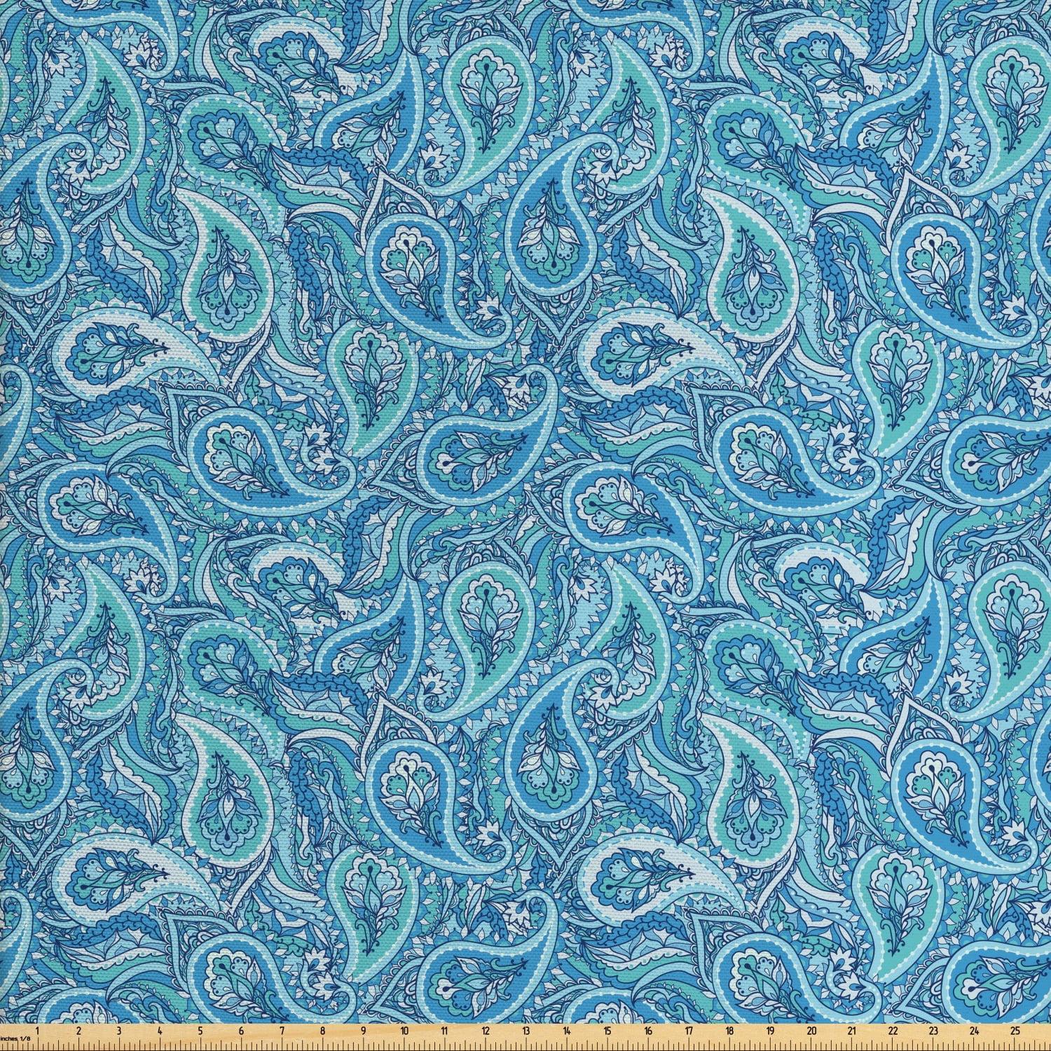 Paisley Fabric by The Yard, Continuous Pattern with Inspired Blue Tones