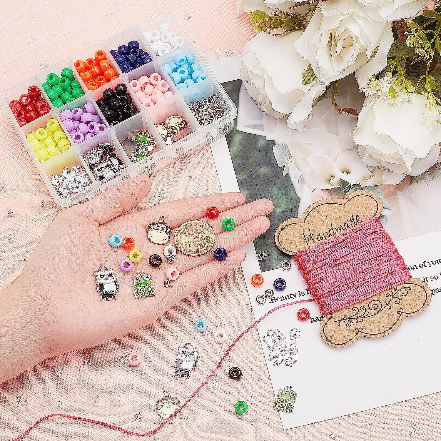 1set 's Day Gift Bracelets Making Kits include Resin Large Hole Beads Alloy Spacer Beads Alloy Enamel Elastic Cord Nylon Thread Mixed color 8x5~6mm Hole: 4mm 10 colors 35pcs/color 350pcs/box