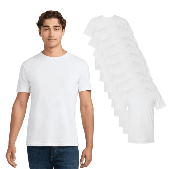 Gildan Men's Short Sleeve T-Shirt, Heavy Cotton Crewneck Adult Lightweight White Tee, 9 Pack, Size M