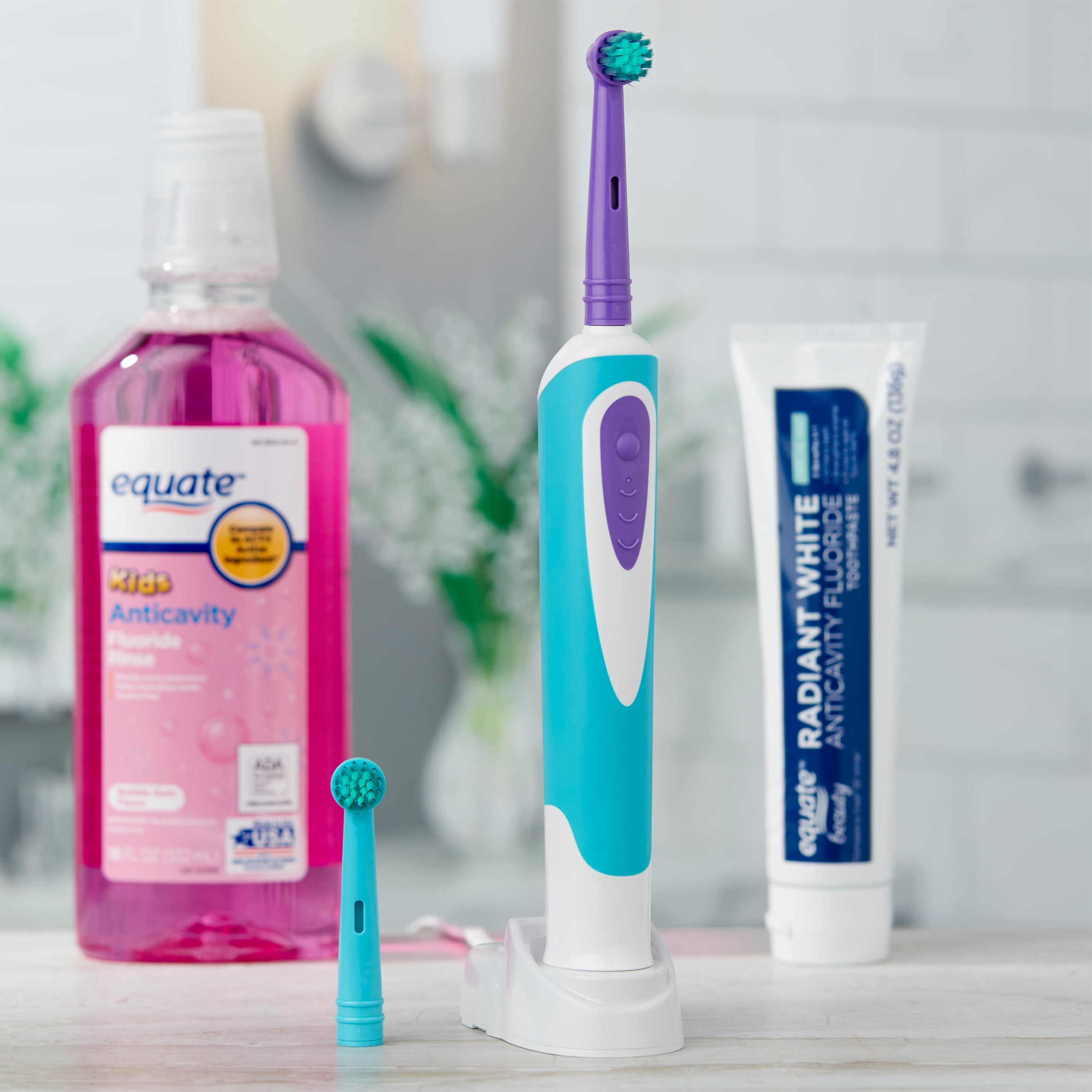 Equate Kids Infinity Rechargeable Electric Toothbrush, Includes 2  Replacement Brush Heads