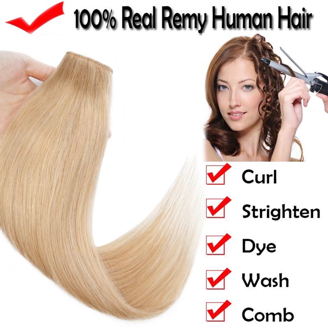 SEGO Blonde Clip in Human Hair Extensions Balayage One Piece Soft Straight 3/4 Full Head Hair Pieces for Women