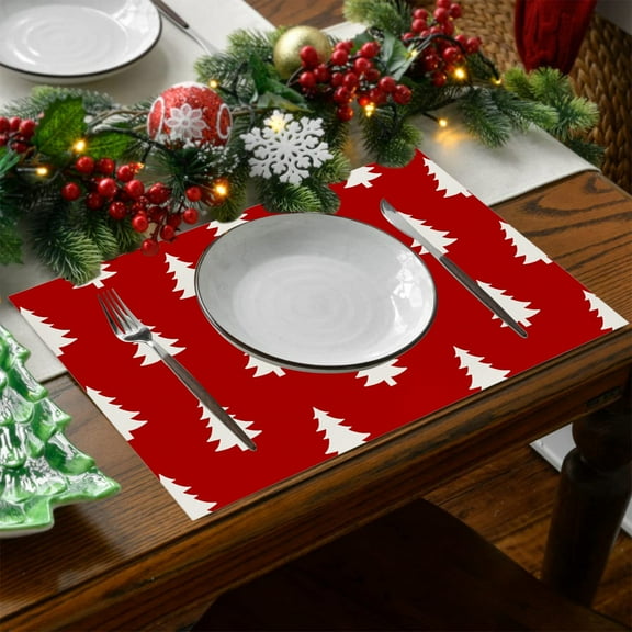 Christmas Table Mats, Waterproof Placemats, Cotton Linen Christmas Table Decorations Insulated Double Sided Non Slip Placemats for Kitchen Dining Room Cafe, Multicolor