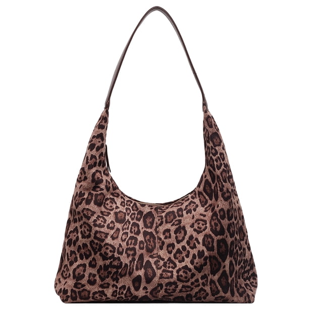 Bolso Hombro Leopardo para Mujer Femenino Gamuza Gran Capacidad (café)