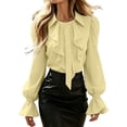 thumbnail image 2 of Fengactive Womens Elegant Ruffle Front Blouse Long Puff Sleeve Flounce Cuff Tie Neck Office Work Shirt, 2 of 9