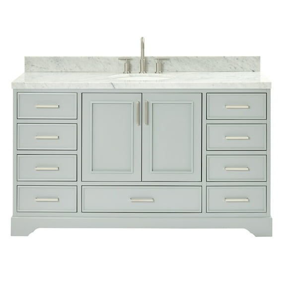 Ariel Stafford 61 Inch Single Oval Sink Vanity With Carrara White Marble Countertop W/1.5" Edge In Grey