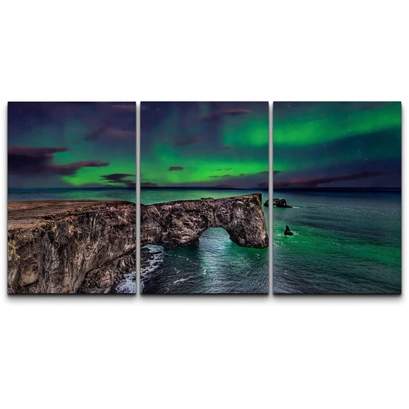 wall26 Canvas Print Wall Art Set Aurora Borealis Ocean Hill Astronomy & Space Nature Digital Art Sci-Fi & Fantasy Decorative Landscape for Living Room, Bedroom, Office - 24"x36"x3 P