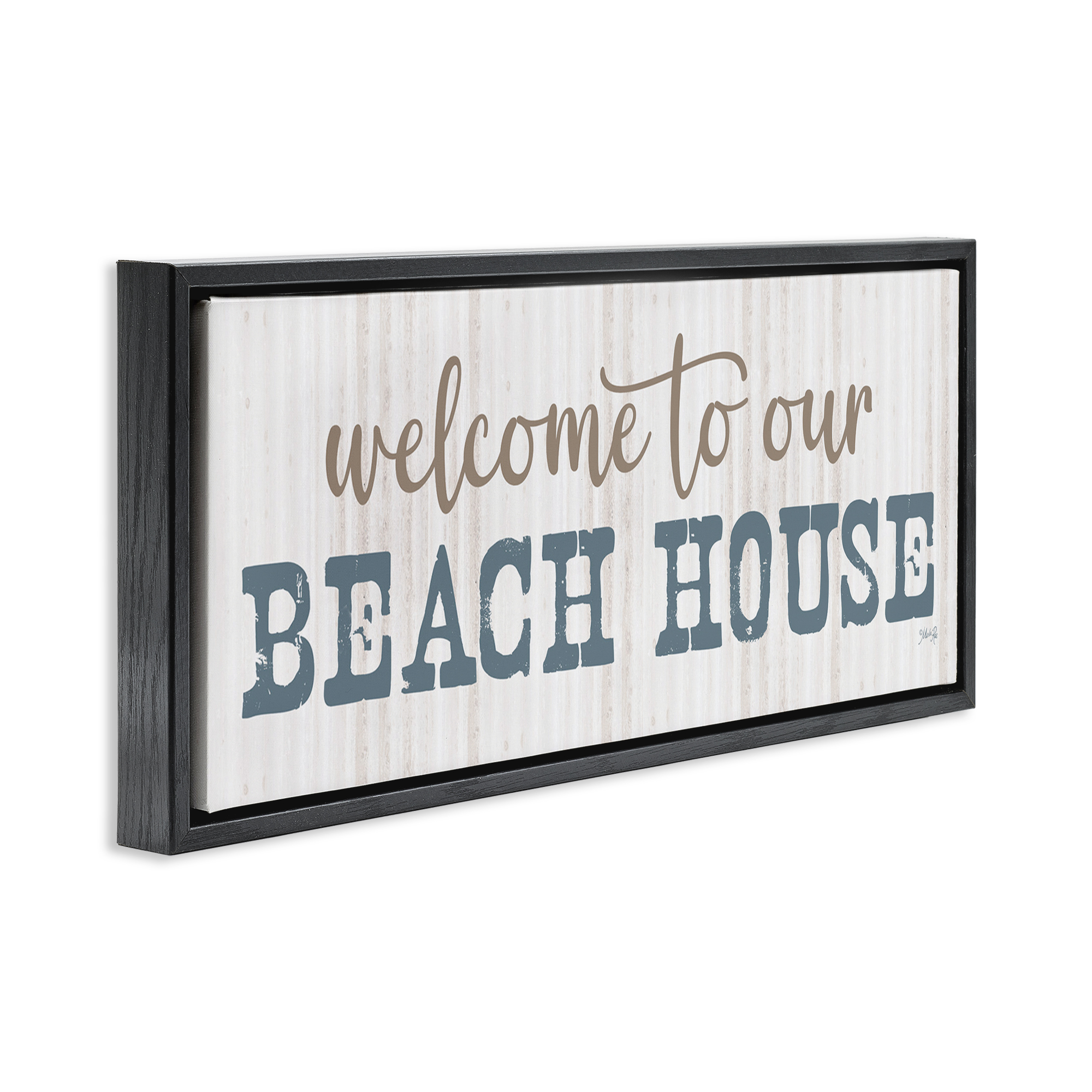 Stupell Industries Welcome Beach House Typography Painting Black Floater Framed Canvas Art Print Wall Art, 31 x 14