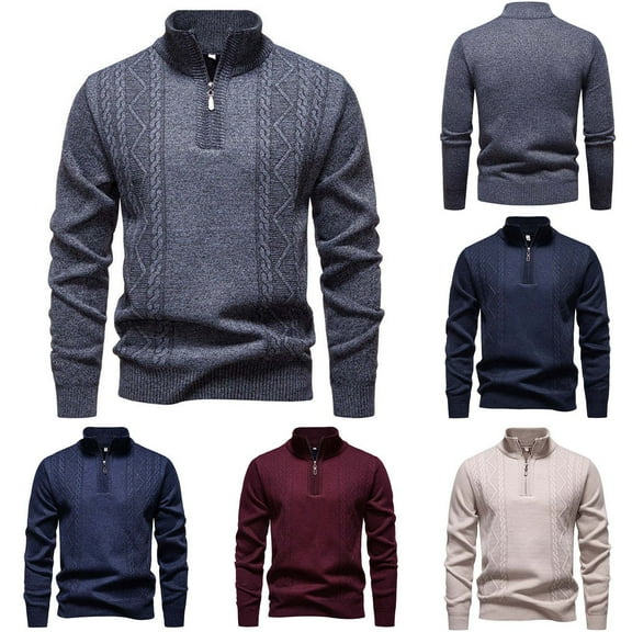 Fengqque Men's Quarter Zip Pullover Sweater Knit Casual Stand Collar Elastic Texture Knitted Self-cultivation Sweaters Wine XL(XL)