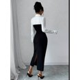 thumbnail image 2 of Black And White Two-Tone Long-Sleeve Midi Dress With Collared Shirt Top And Fitted Black Skirt, 2 of 6