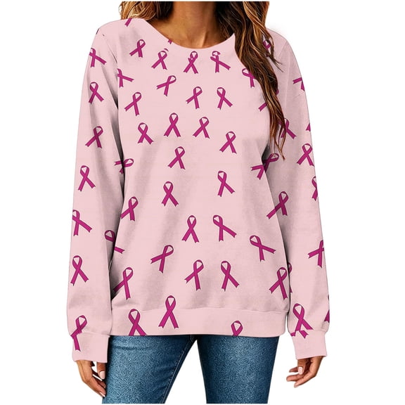 Nowekniz Women Breast Cancer Awareness Sweatshirt Pink Ribbon Inspirational Tops Casual Long Sleeve Fall Winter Pullover