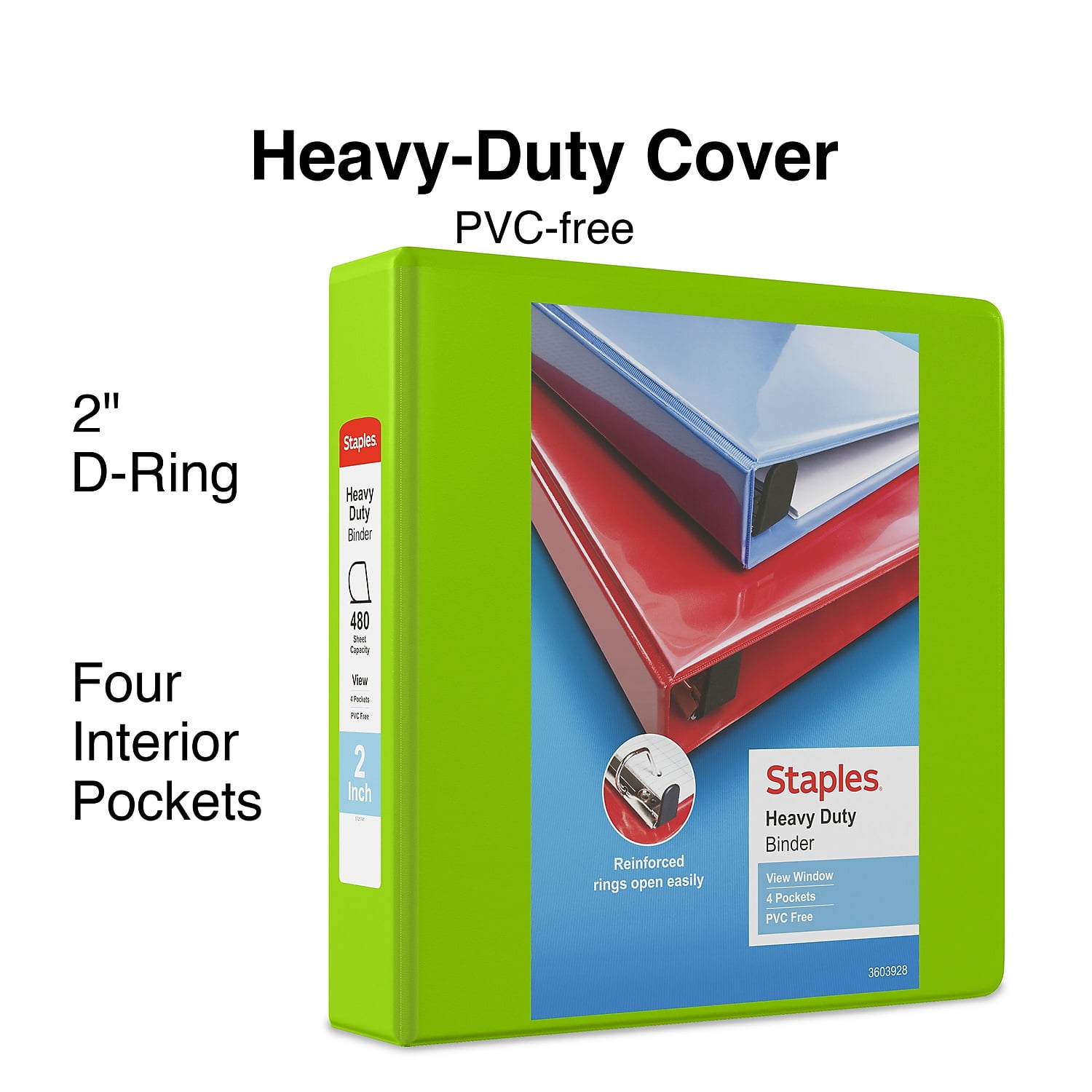 Staples Heavy Duty 2' 3-Ring View Binder Chartreuse (24687) 56321-CC/24687