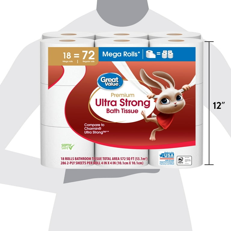 Great Value Ultra Strong Toilet Paper, 12 Mega Rolls, 48 OFF