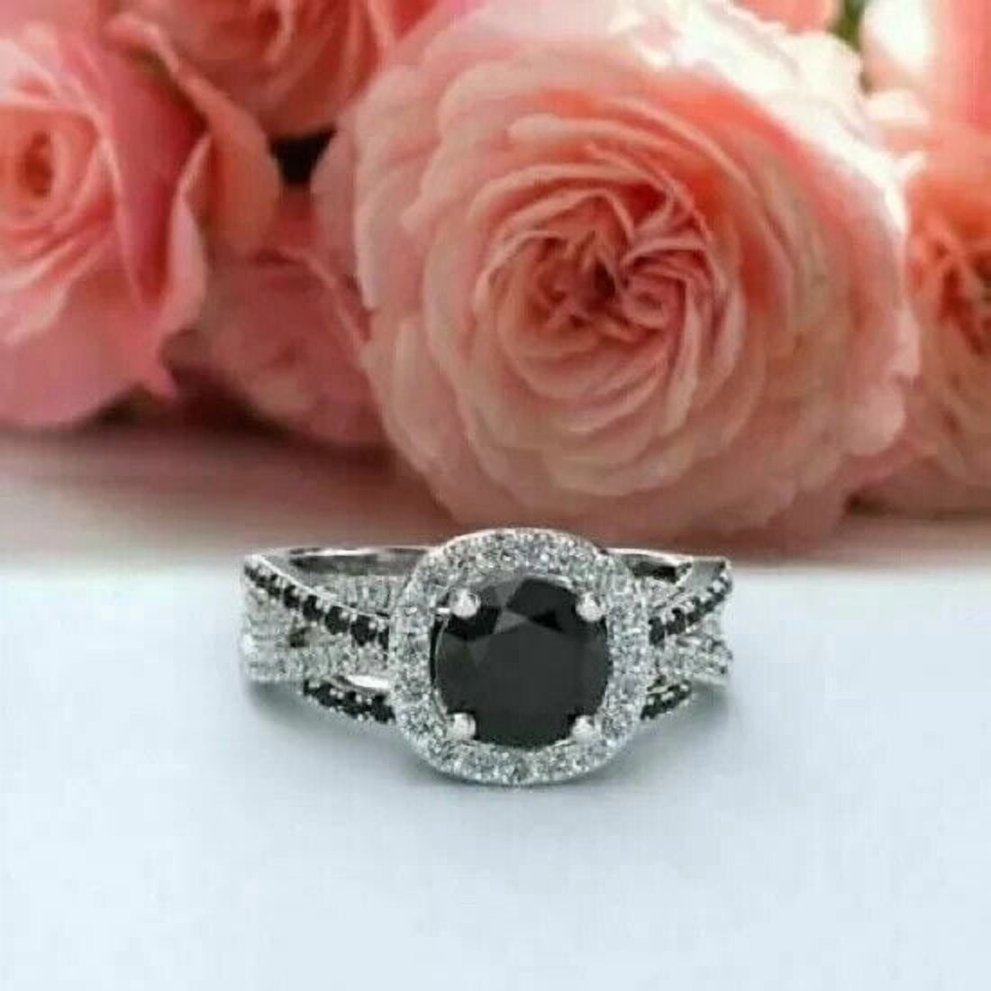 2Ct Lab-Created Round Cut Black Diamond Women's Wedding Ring 14k White Gold Plated