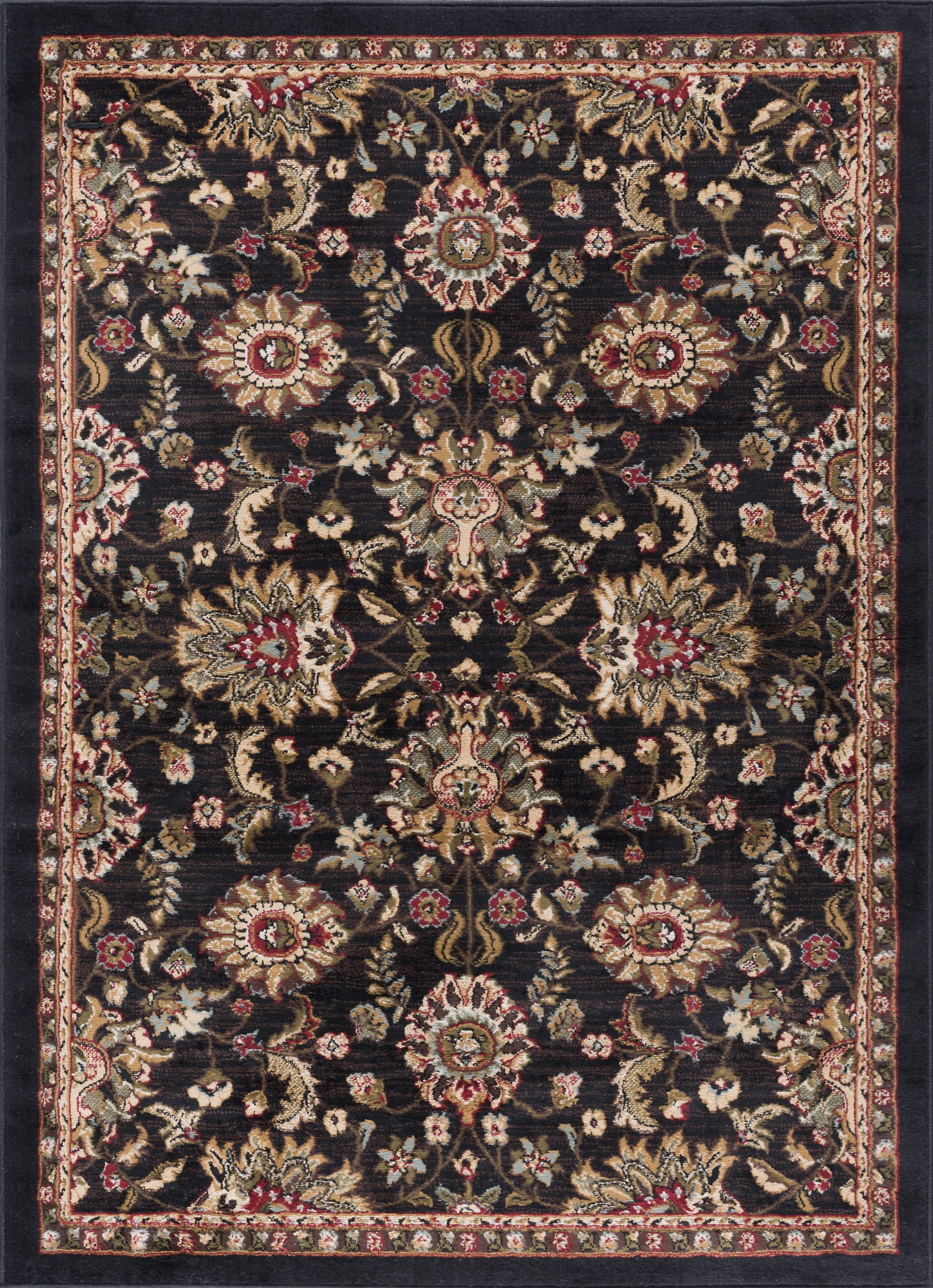 Transitional 5x7 Area Rug (5' x 7') Oriental Black, Brown Living Room Easy to Clean