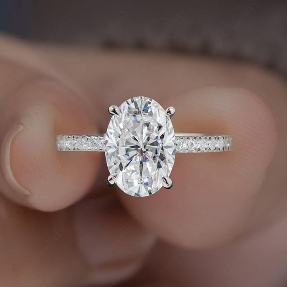 Cora Jewellery 2.75TCW Oval Moissanite Engagement Ring For Women, 10K White Gold, 4 US