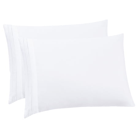 Pillowcases 2 Pack King Embroidered Super Soft Brushed Microfiber Solid - White
