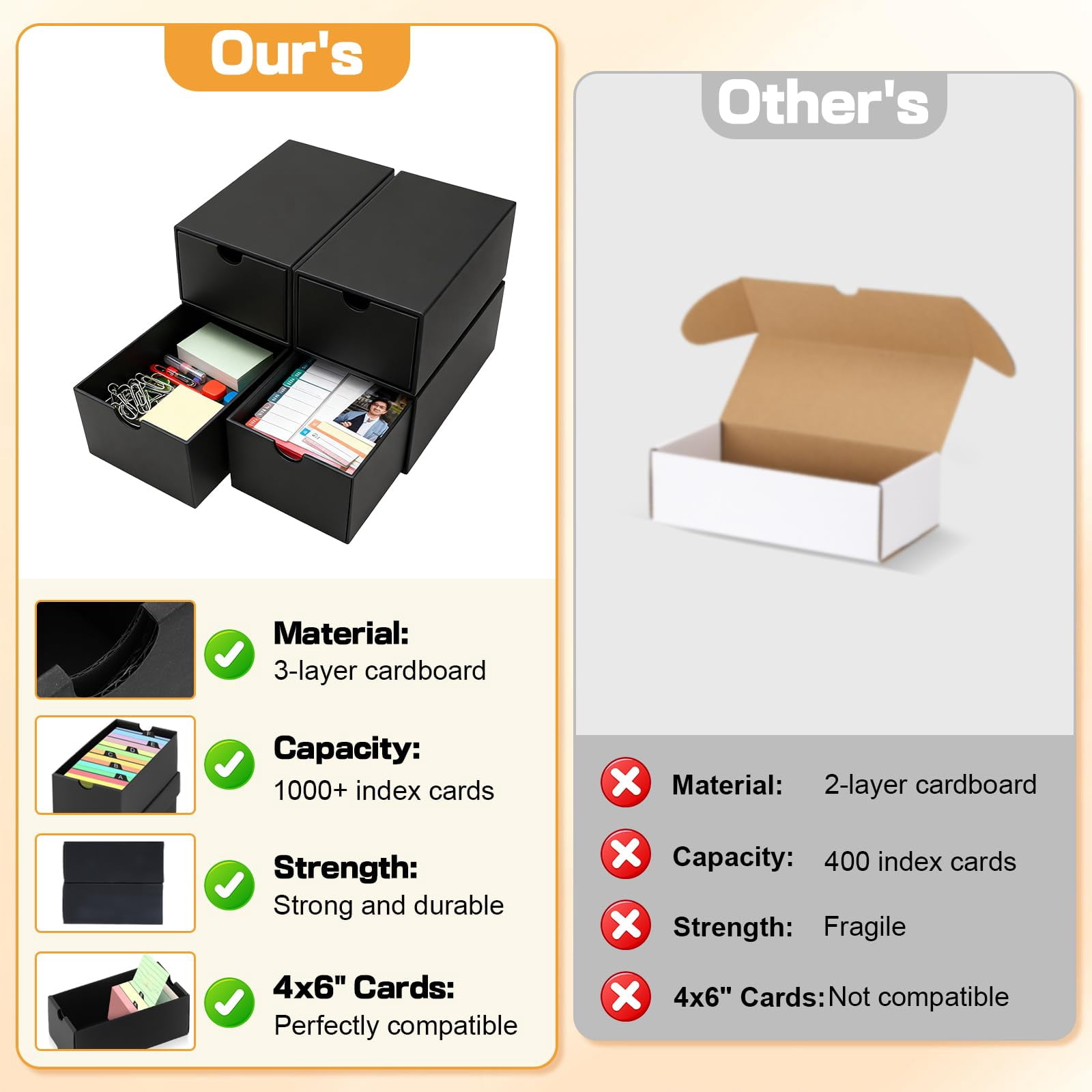 4Pack Index Card Holder with 140 Card Dividers, Total Hold 4000 Cards Index Card Box, Flash Card Holder, Index Cards Case, for Note Card Organizer, Black Index Card Storage Box for Notecard Recipe