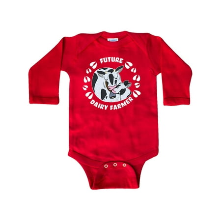 

Inktastic Future Dairy Farmer with cute Black and White Holstein Cows Gift Baby Boy or Baby Girl Long Sleeve Bodysuit
