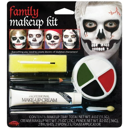 Fun World Halloween Family Skeleton 7pc Makeup Kit, White Black