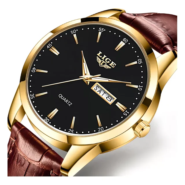 Reloj Cronógrafo Lige LG8970 De Cuero Casual Para Hombre