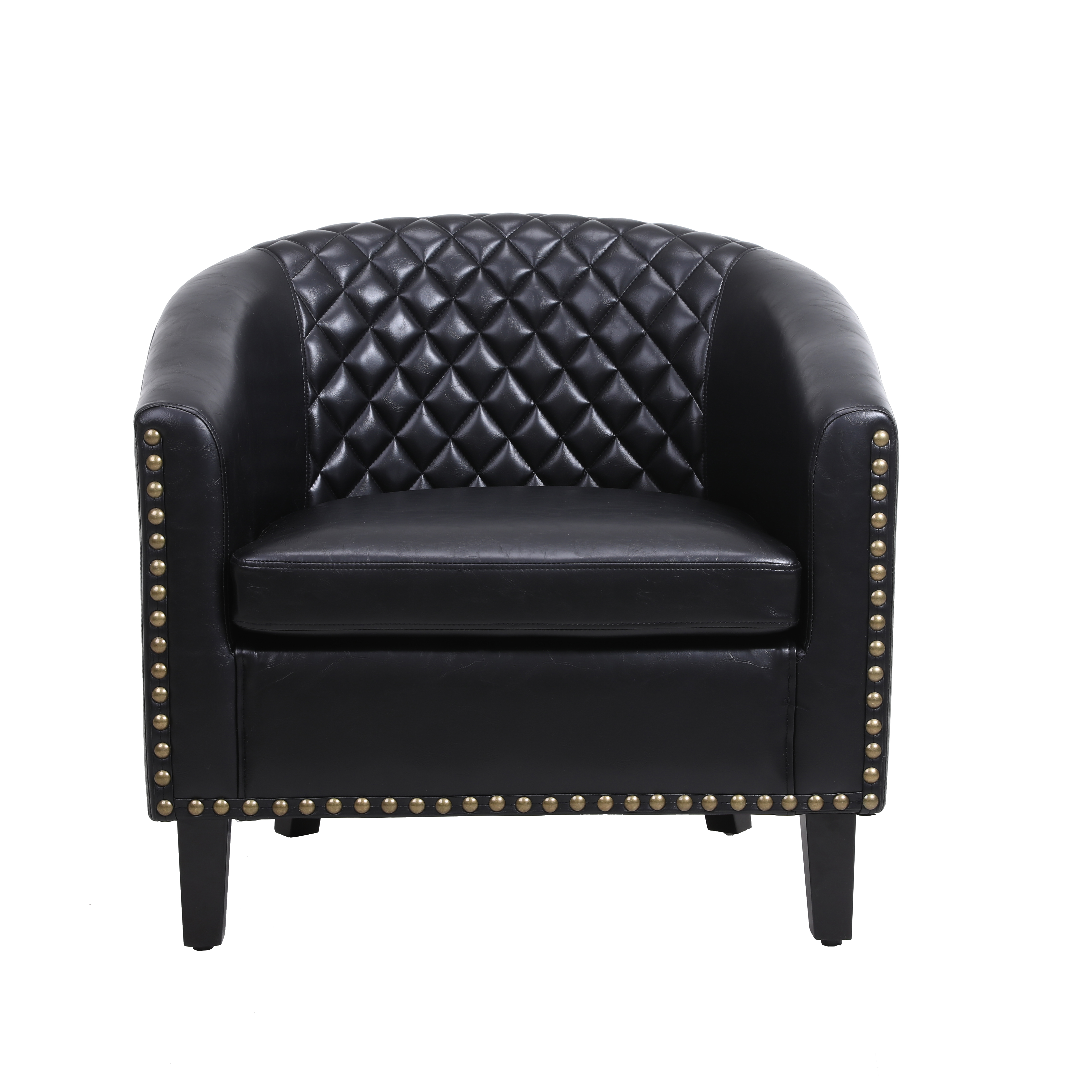 Modern Barrel Chair Tub Chair Faux Leather Club Chair with Arms and Nailheads, Upholstered Barrel Accent Chair for Living Room Bedroom - Black - image 4 of 8