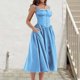 thumbnail image 5 of Vestido Largo Túnica Vestido ajustado de mujer Estilo sexy Vestido de encaje elegante Una línea Botón Traje de vacaciones Ygjytge L Azul para Mujer, 5 of 8