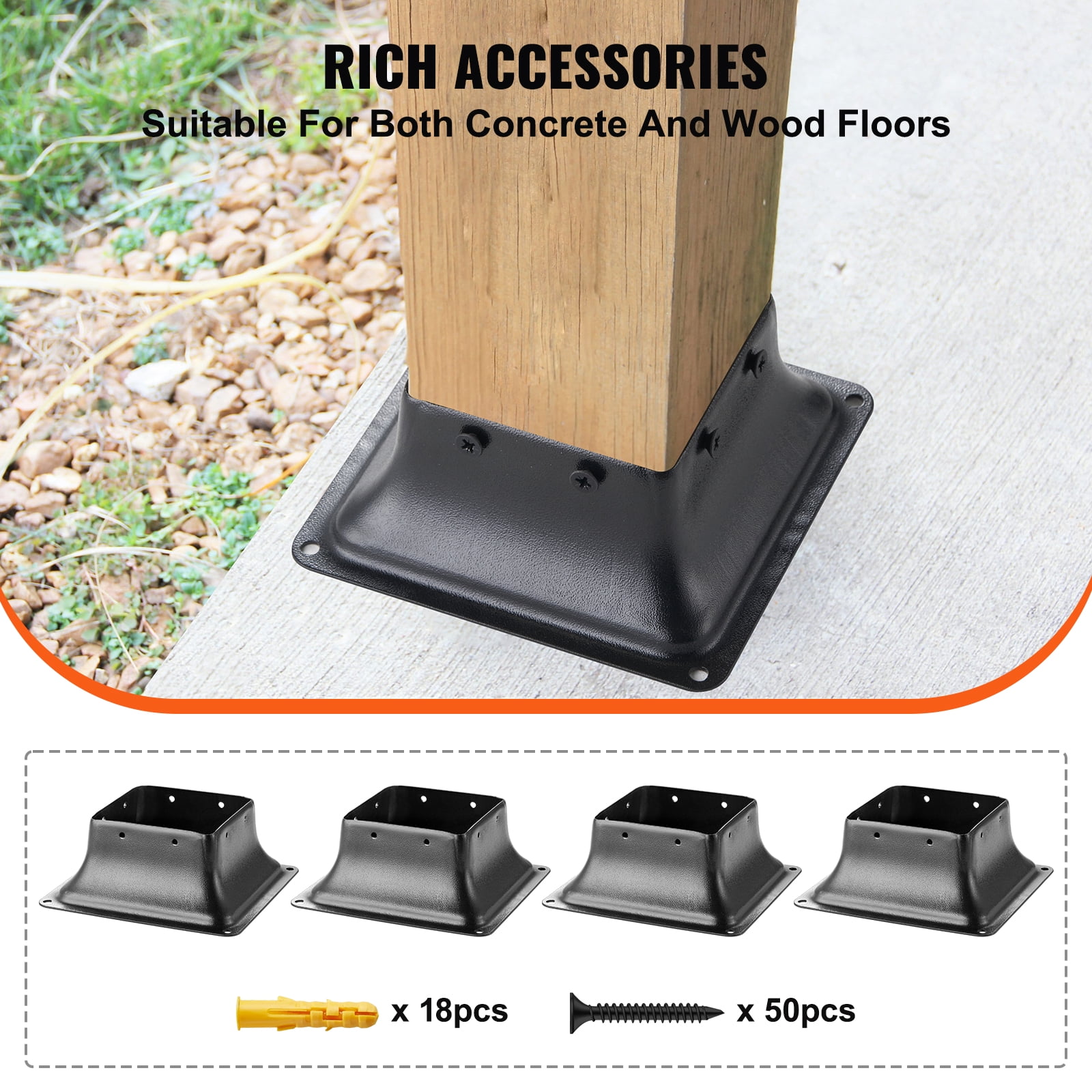 SKYSHALO 4Pcs 4x4 Post Base Brackets Heavy Duty for Standard Wood Post Anchor