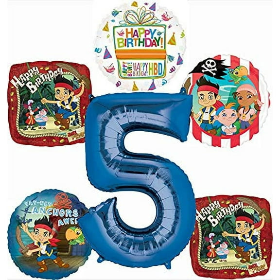 Jake and the Neverland Pirates Party Supplies 5th Birthday Balloon Bouquet Decorations 6pc set