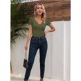 thumbnail image 3 of Women Ribbed Short Sleeve Shirts Scoop Neck Slim Fitted Basic Tees Tops Summer Trendy, 3 of 4