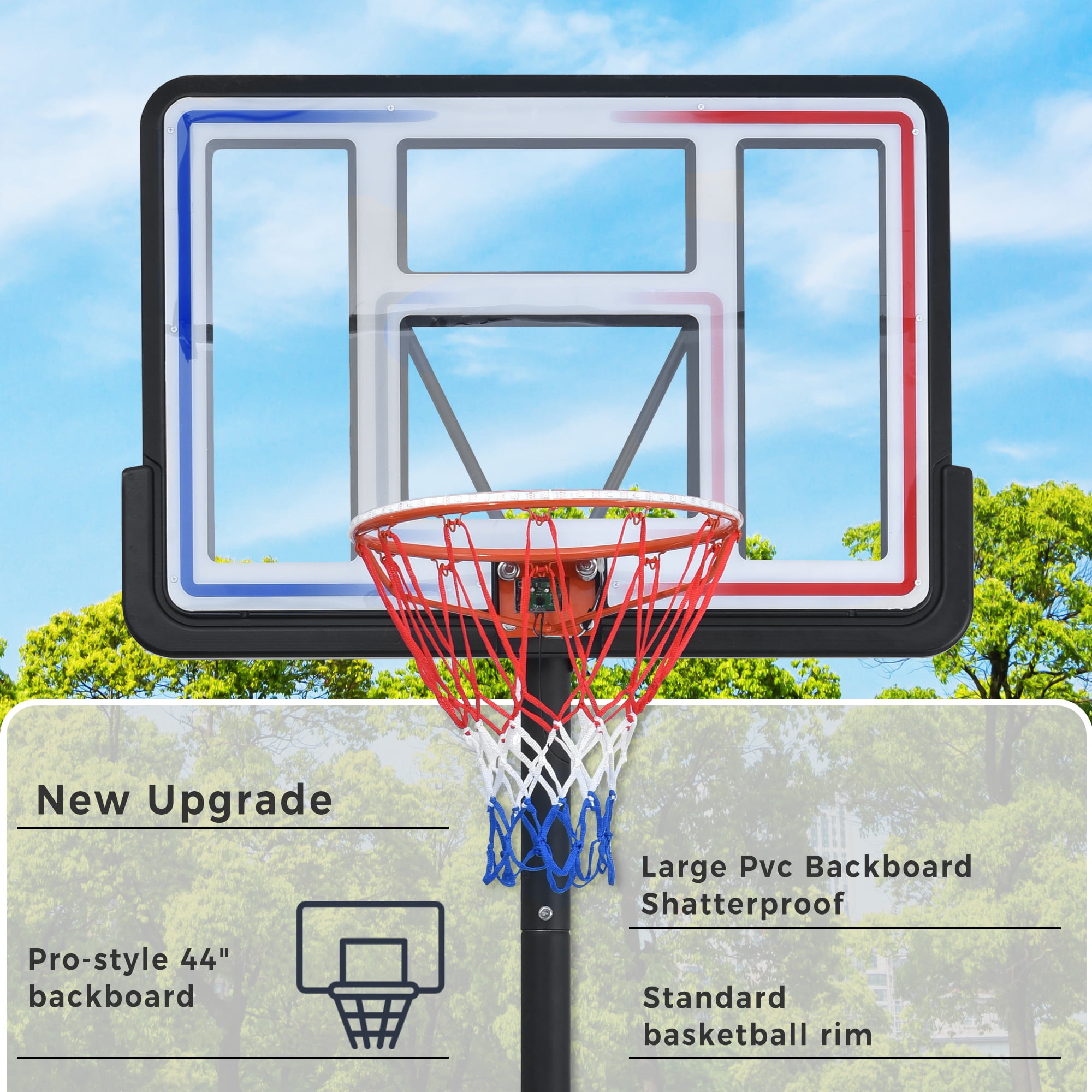 iFanze 44 Basketball Hoop, 4.4-10ft Height Adjustable Portable Basketball  Goal System with Shatterproof PVC Backboard and 18 Rim, Kids Adults  Basketball Court Indoor Outdoor 