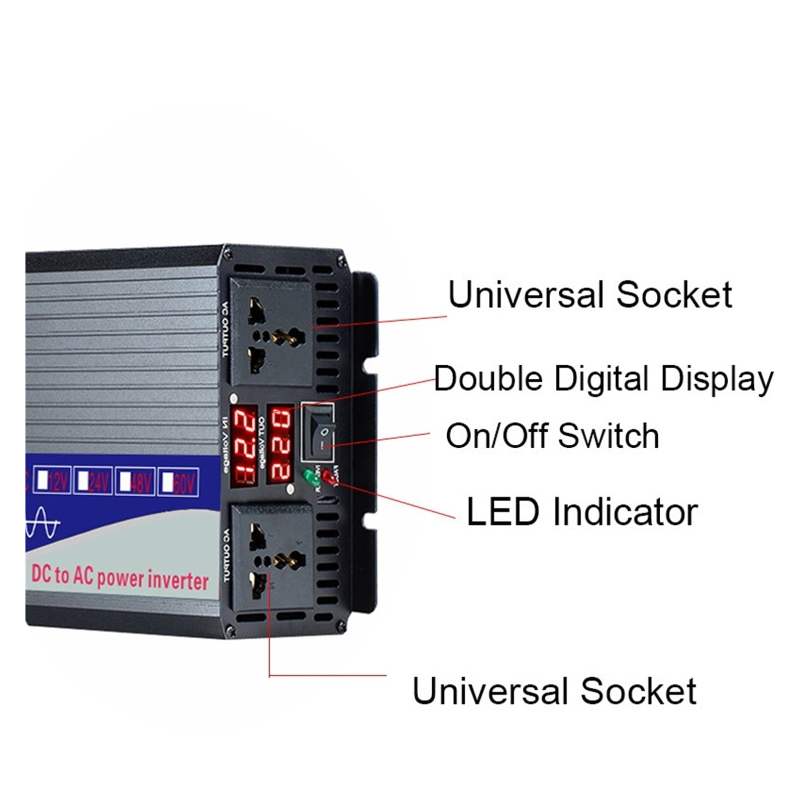 Pure Sine Wave Inverter DC 12V 24V 48V 60V 72V to AC 3000W 4000W Power Solar Car Inverters Doule Digital Display ,Easy to Operate