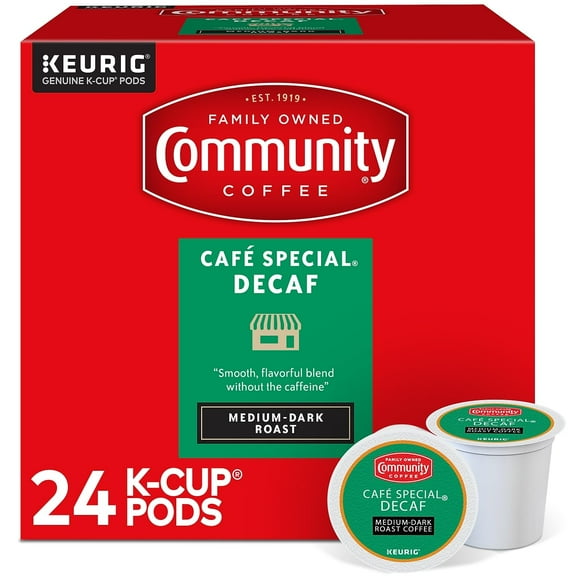 Community Coffee Café Special Decaf 24 Count Coffee Pods, Medium-Dark Roast, Compatible with Keurig 2.0 K-Cup Brewers, 24 Count (Pack of 1)