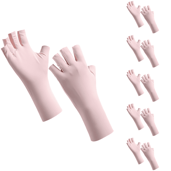 6 Pcs Pink Ice Silk Fingerless Gloves for Women, Sun Protection Cooling Half Finger Summer Driving Gloves, Fit for Driving, Nail, Sports