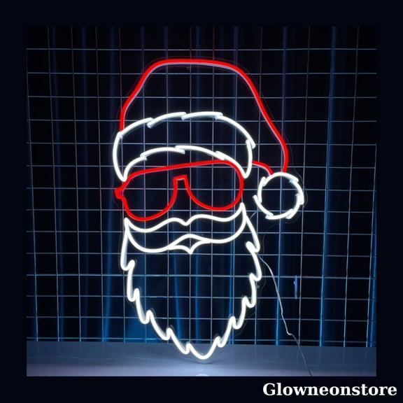 Glowneon Cool Santa Claus Neon Sign, Santa Claus With Glasses Led Sign, Custom Santa Claus Neon Led