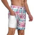 thumbnail image 3 of Picia Pink Striped Flamingo pattern Mens Swim Trunks with Compression Liner Stretch Beach Shorts Quick Dry with Zipper Pockets No-Chafing Board Shorts-XX-Large, 3 of 9
