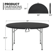 MoNiBloom 5Ft Foldable Plastic Table, Heavy Duty Round Indoor Outdoor Desk for Kitchen Party Wedding, Black