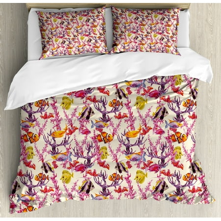 Watercolor Duvet Cover Set Vintage Inspired Seaweed Coral Algee